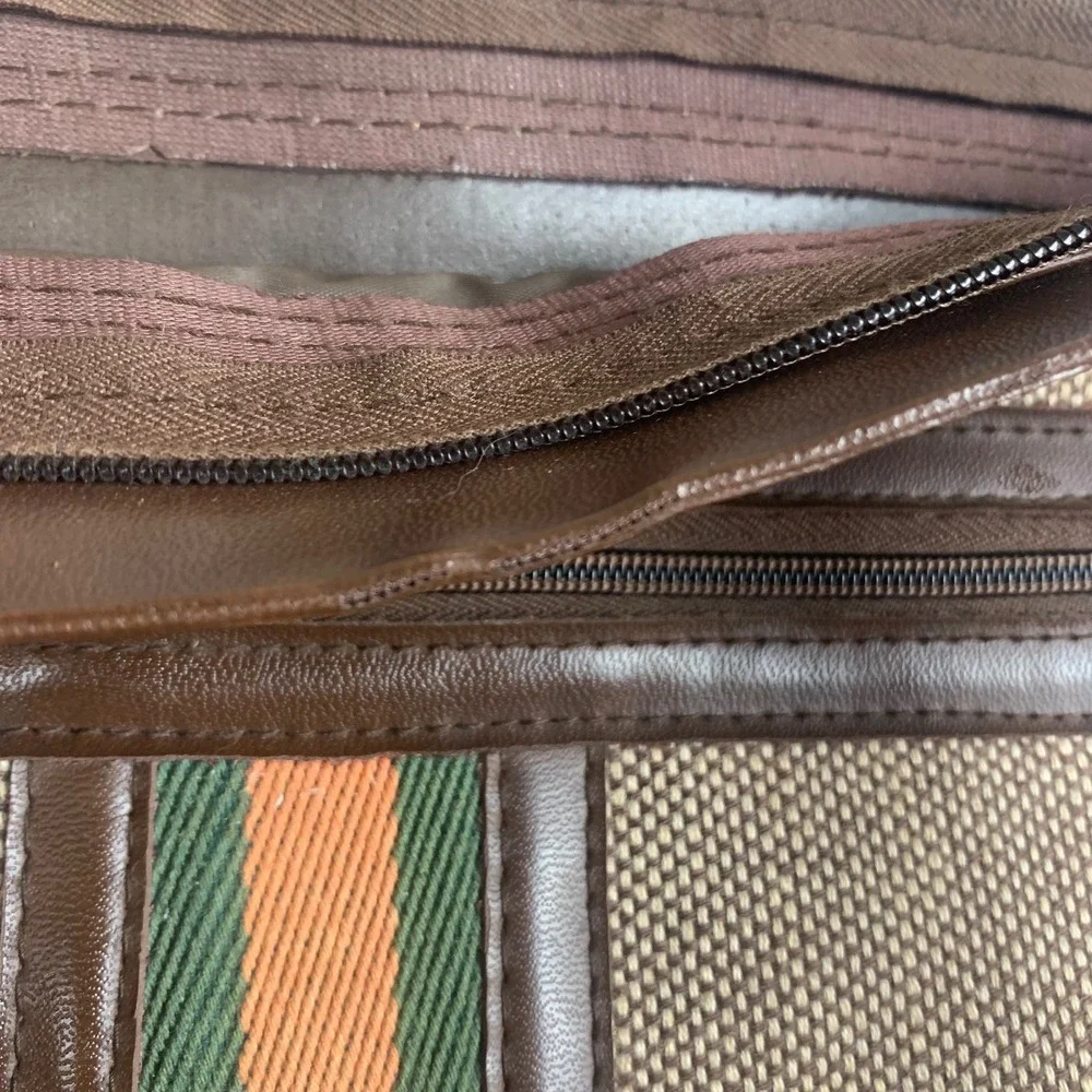 Vintage‎ 70s Tweed Satchel Tote Bag Handbag Striped Business 12x13 Retro Purse